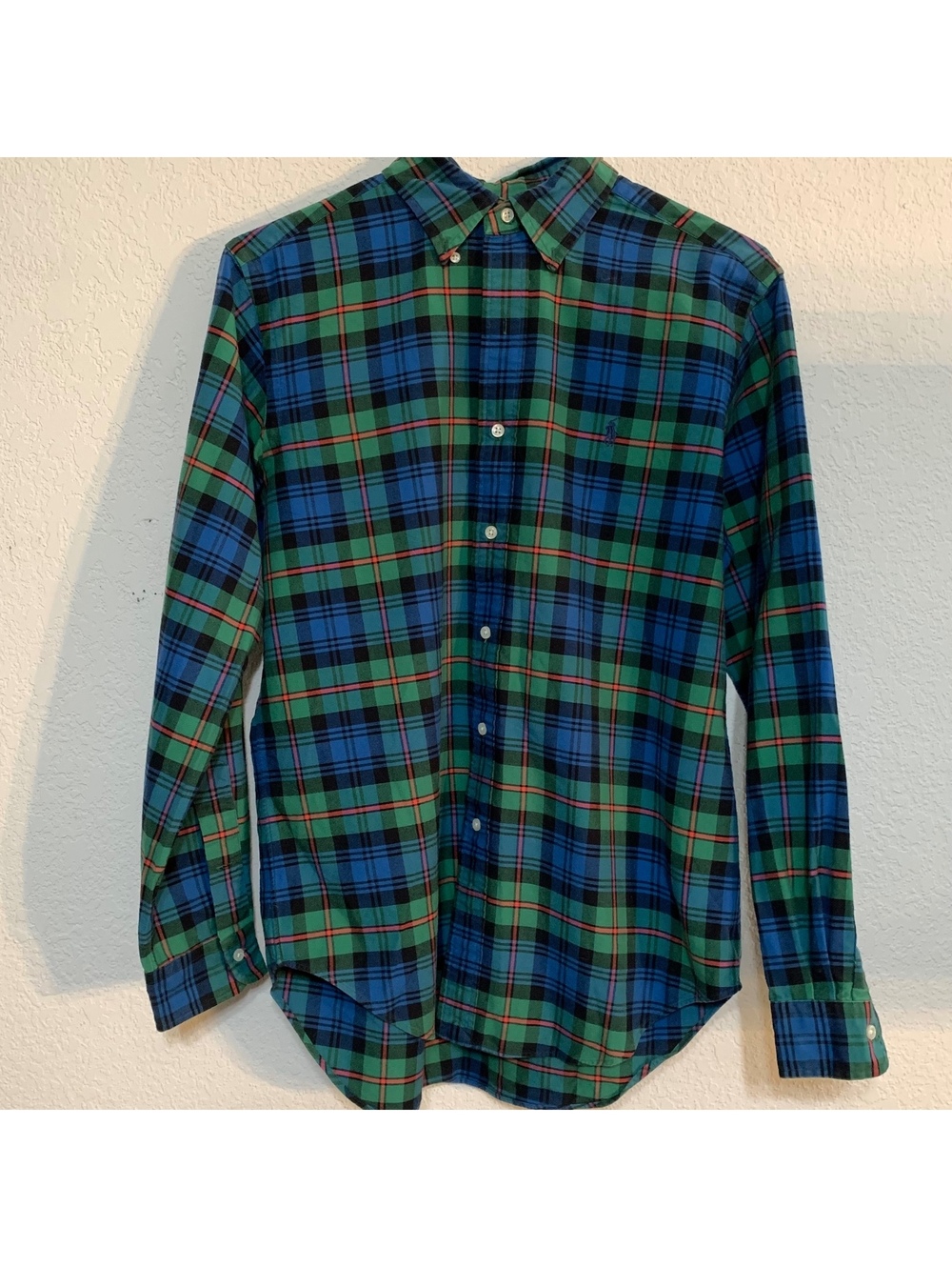 Polo Ralph Lauren Men's Button-Down Plaid Dress Shirt - Blue & Green
